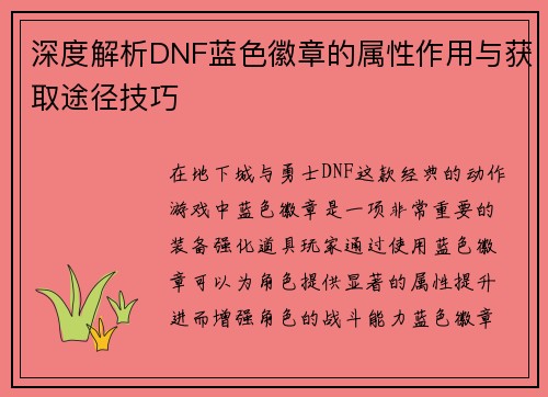 深度解析DNF蓝色徽章的属性作用与获取途径技巧